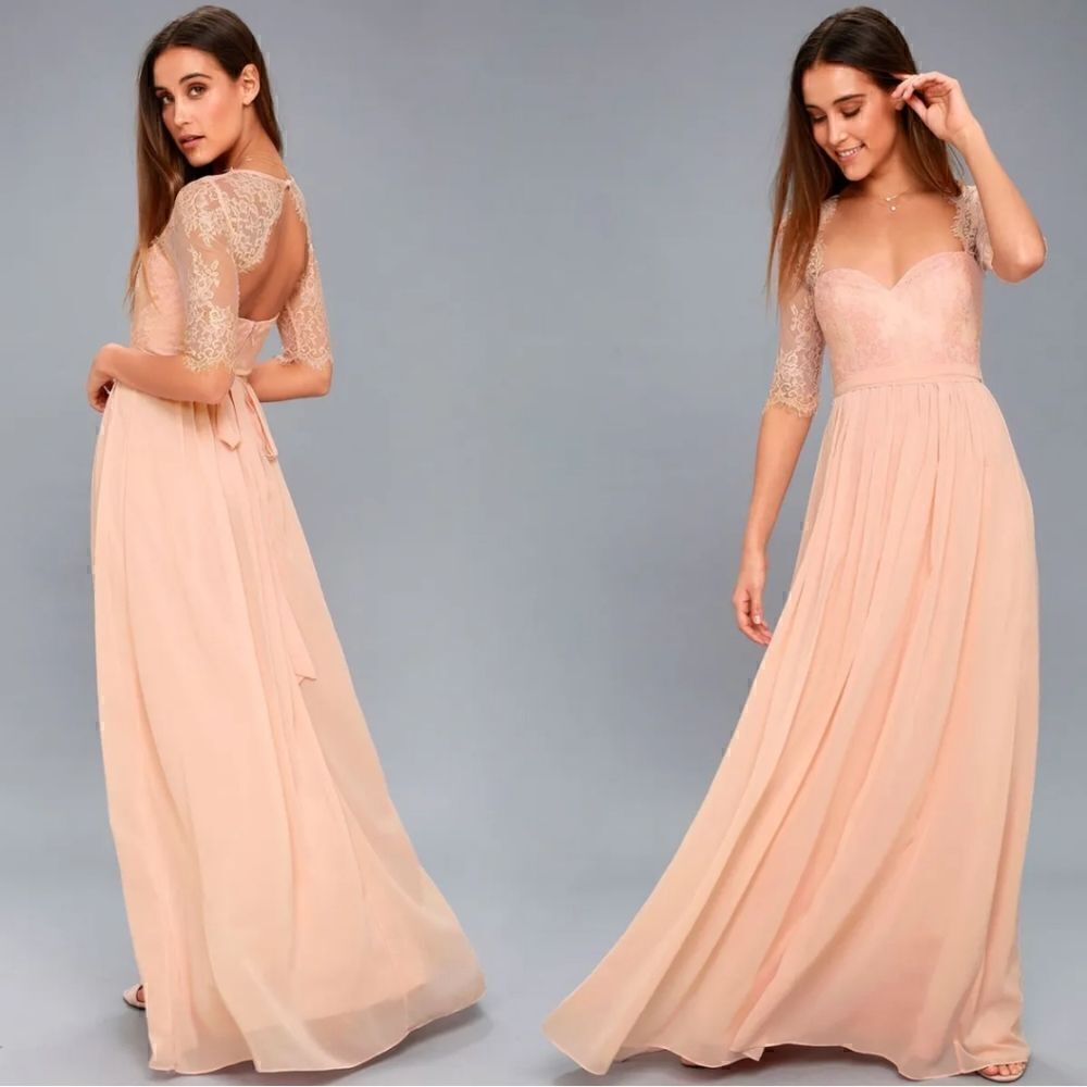 NWT Lulu's In a Fairy Tale Sweetheart Lace Blush Pink Maxi Dress Size Small